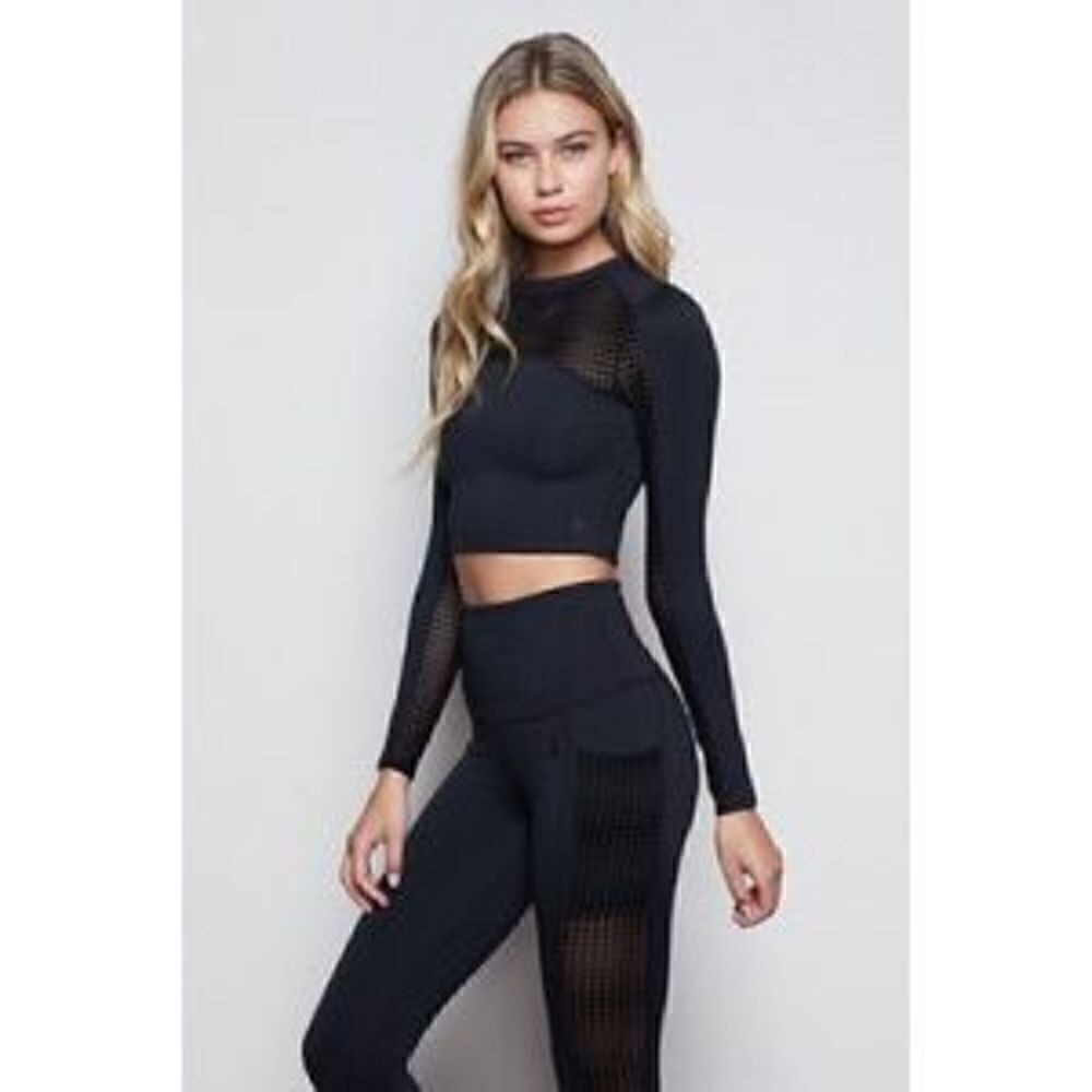 Good American High Rise Side Sheer  Mesh Athletic Black Leggings Size 2